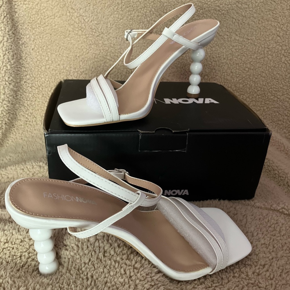 REVISED: Fashion Nova High Maintenance Heeled Sandals-white